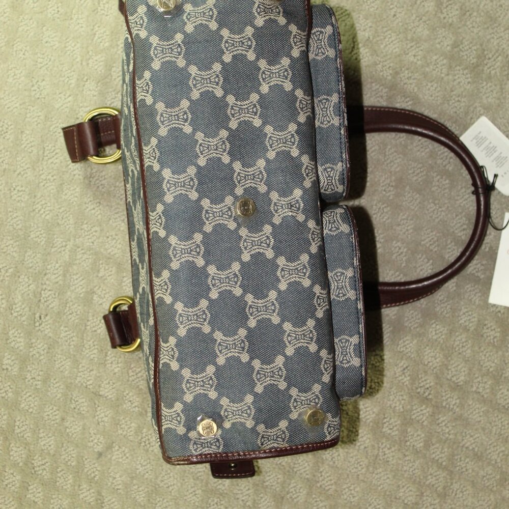 CELINE Macadam Denim Shoulder Bag Hand Bag Blue Canvas Leather *imperfect* - Picture 3 of 8